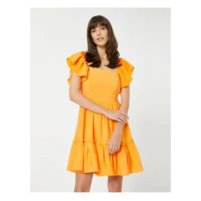 Koton Women's Crew Neck Plain Orange Above Knee Dress 3sak80003ew