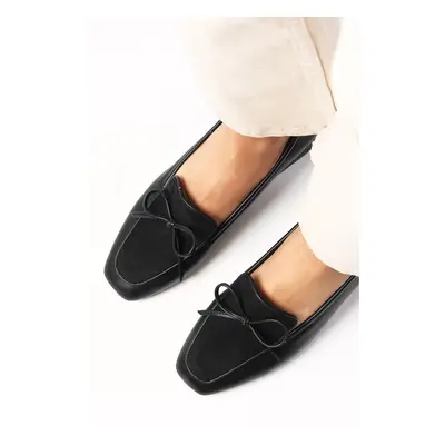 Mio Gusto Tilda Black Color Blunt Toe Low Heeled Women's Shoes