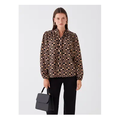 LC Waikiki Tie Collar Patterned Long Sleeve Oversize Women's Blouse