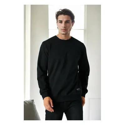 64602 Dewberry Basic Crew Neck Mens Sweatshirt-BLACK