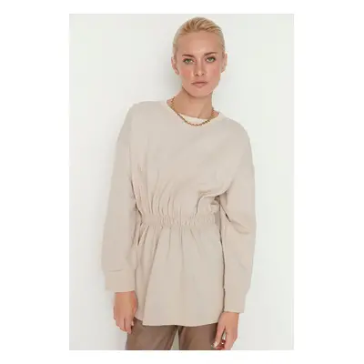 Trendyol Beige Ruffle Detailed Knitted Sweatshirt with Fleece Inside