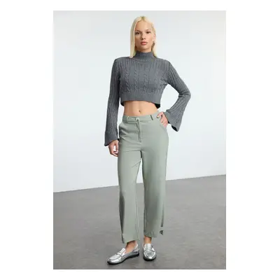 Trendyol Mint Leg Detail Straight/Carrot Woven Trousers