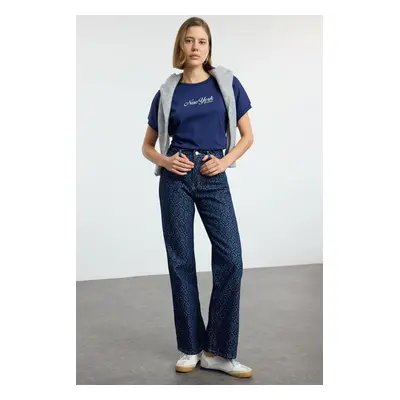 Trendyol Blue Heart Jacquard High Waist Jeans