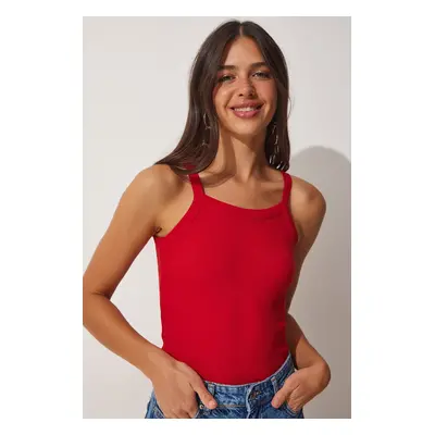 Happiness İstanbul Women's Red Ribbed Crop Halter Neck Knitted Undershirt