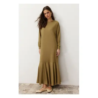 Trendyol Khaki Crew Neck Flounce Knitted Dress