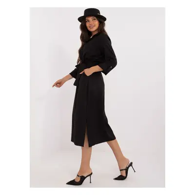 Black casual midi dress with slits