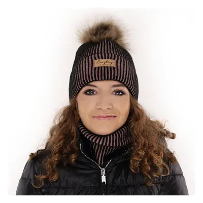 AGBO Girl's winter set: hat and tube scarf black Floryda with pompom