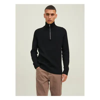 Men's Black Ribbed Sweater with Zipper Jack & Jones Perfect - Men