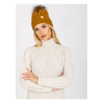 Mustard winter hat with pompom RUE PARIS