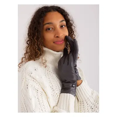 Dark grey elegant gloves with button