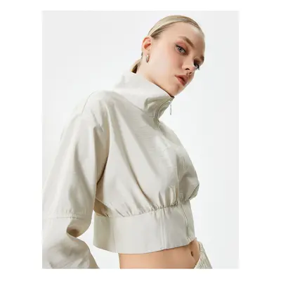 Koton Zipper High Neck Crop Bomber Jacket