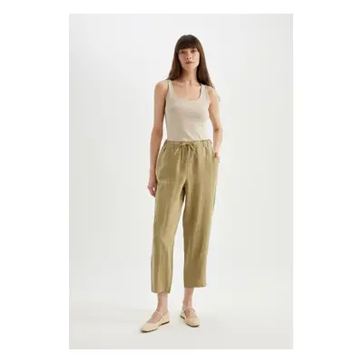 DEFACTO High Waist Short Leg Linen Trousers with Jogger Pockets