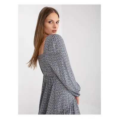 ZULUNA blue midi dress with print and long sleeves