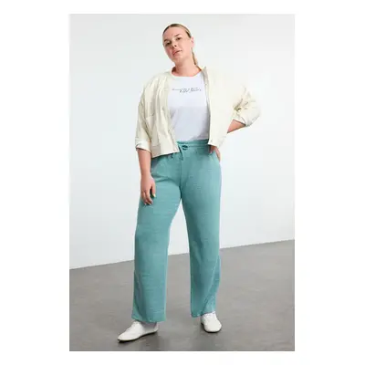 Trendyol Curve Green High Waist Wide Leg Knitted Trousers