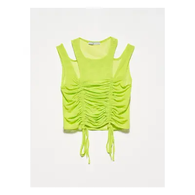 Dilvin Gathered Tulle Top-lime