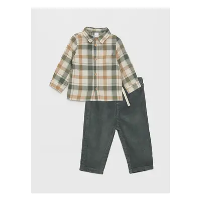 LC Waikiki Plaid Patterned Long Sleeve Baby Boy Shirt and Trousers Set of