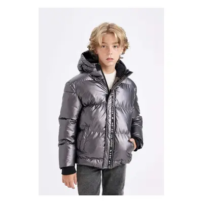 DEFACTO Boy's Water Repellent Ribbed Sleeve Hooded Fleece Lined Puffer Jacket C5524a824wn