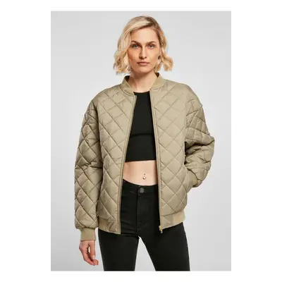 Women's Oversized Diamond Quilted Bomber Jacket Khaki