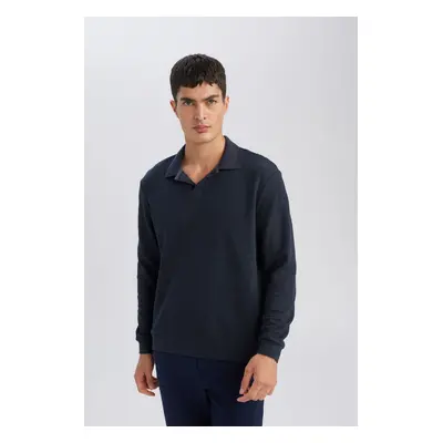 DEFACTO Regular Fit Polo Neck Jacquard Knitwear Sweatshirt