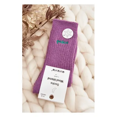 Women's warm socks with purple lettering