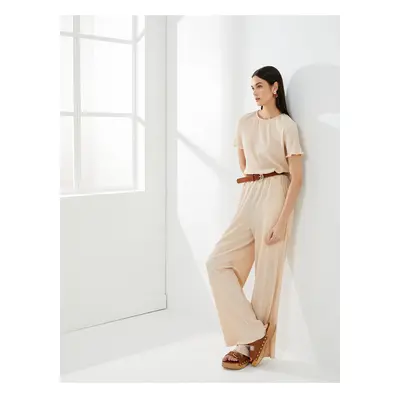 Koton Wide Leg Trousers Tied Waist Relaxed Fit Textured Pocket