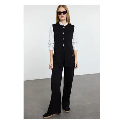 Trendyol Black Button Detailed Vest-Pants Knitwear Bottom-Top Set