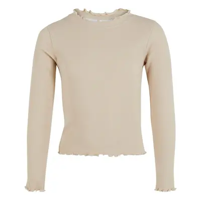 Girls' ribbed long-sleeved T-shirt beige