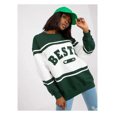 Dark green and white loose-fitting sweatshirt without hood