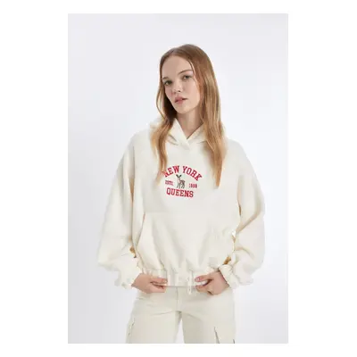 DEFACTO Cool Loose Fit Hooded Patterned Fleece Christmas Themed Sweatshirt