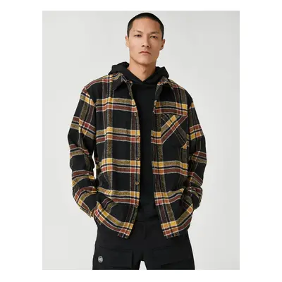 Koton Plaid Lumberjack Shirt Classic Cuff Collar Long Sleeve With Pocket