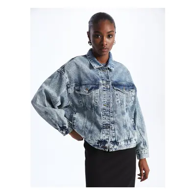 LC Waikiki Shirt Collar Plain Long Sleeve Oversize Women's Jean Jacket