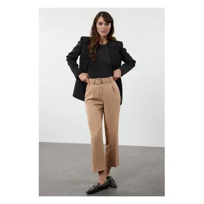 Trendyol Beige Belted Ankle Length Woven Trousers