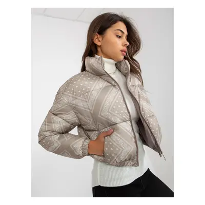 Dark beige short, patterned down jacket