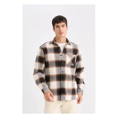 DEFACTO Regular Fit Polo Collar Plaid Flannel Long Sleeve Shirt