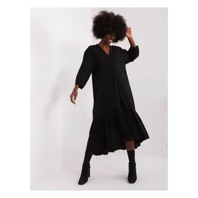 Black loose dress with ruffle from ZULUNA