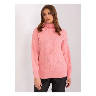 Salmon turtleneck with zip ties