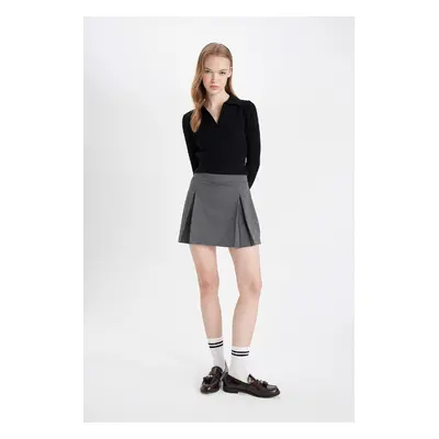 DEFACTO Cool Basic Plain High Waist Pleated Mini Skirt