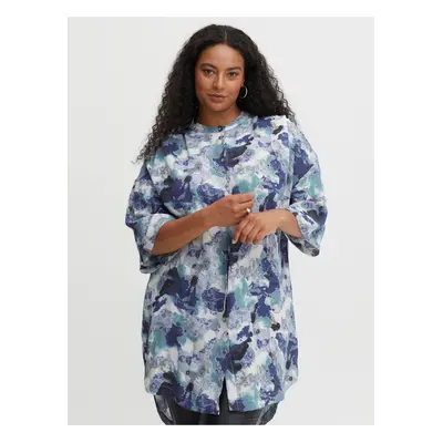 Blue Patterned Shirt with Extended Back Fransa - Women