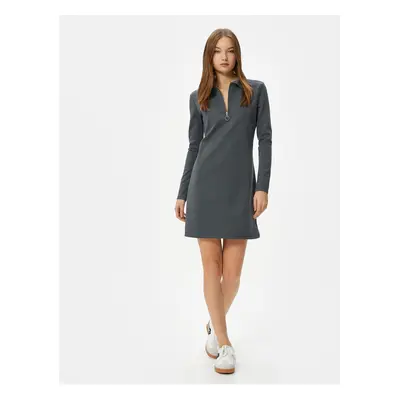 Koton Mini Polo Neck Dress Half Zipper Detailed Long Sleeve