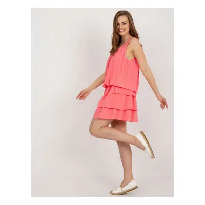 Coral viscose dress with frills OCH BELLA