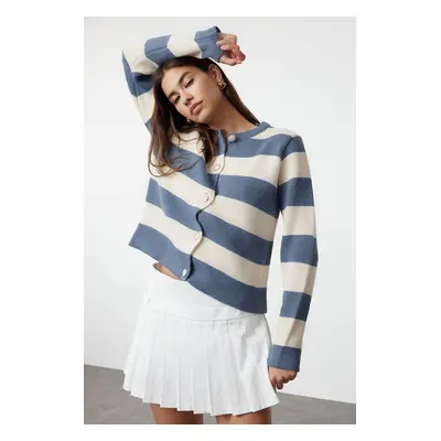 Trendyol Indigo Striped Basic Jacket-Look Knitted Cardigan