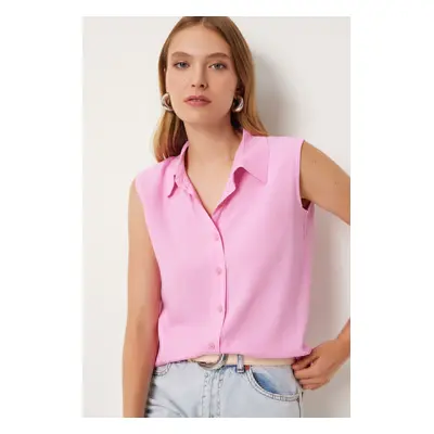 Happiness İstanbul Women's Pink Sleeveless Viscose Shirt