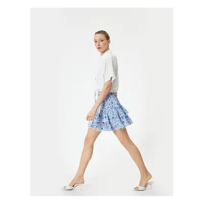 Koton Floral Mini Skirt Flounced Viscose Waist Elastic Lined