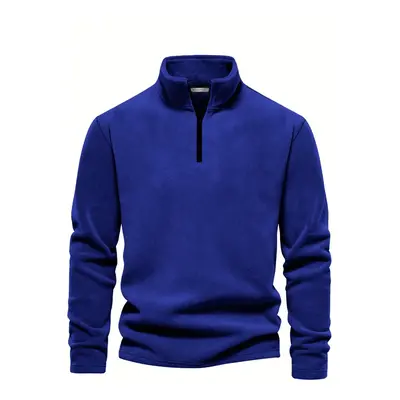 49143 Dewberry Half Zipper Stand Collar Mens Fleece-BLUE