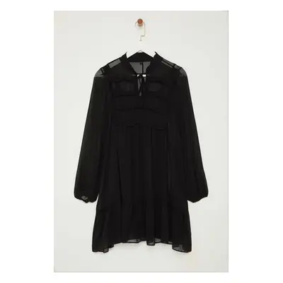 Trendyol Black Ruffle Detailed Flounce Skirt Chiffon Mini Woven Winter Dress