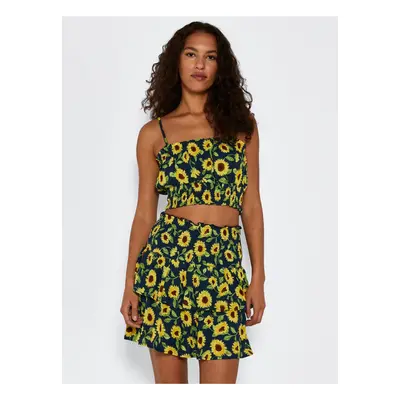 Yellow-Blue Floral Short Skirt Noisy May Sunflower - Women