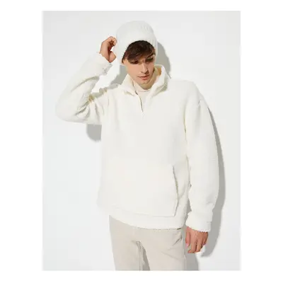 Koton Plush Sweatshirt Half Zipper High Neck Pocket