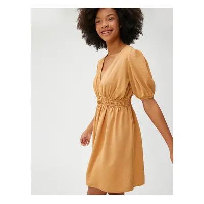 Koton Mini Dress V Neck Balloon Sleeve Gathered Waist