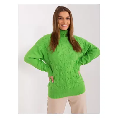 Light green knitted sweater with long sleeves