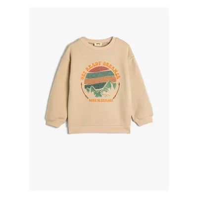 Koton Sweat Long Sleeve Crew Neck Nature Themed Embroidered Rose Gold